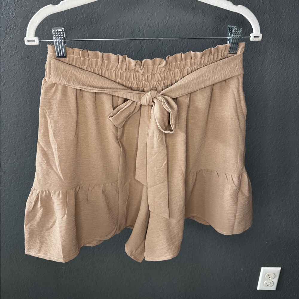 Tan Women's Shorts with Tie Waist